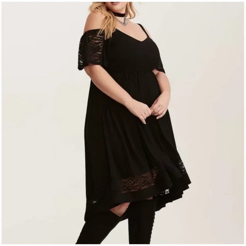 Torrid black lace trim cold shoulder midi dress pull on size 2X